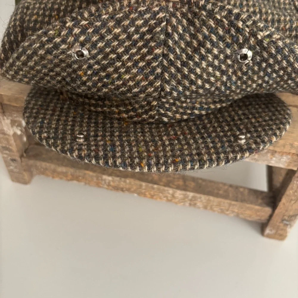 VINTAGE HARRIS TWEED 100% WOOL NEWSBOY FLAT CAP MADE IN SCOTLAND JAND WOVEN - Picture 7 of 12